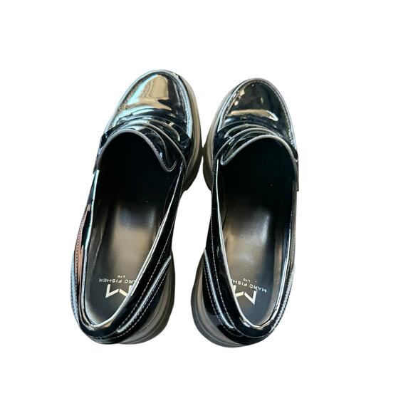 Black Leather Marc Fisher Latika Lug Sole Platform Loafers-9 - Picture 4 of 8